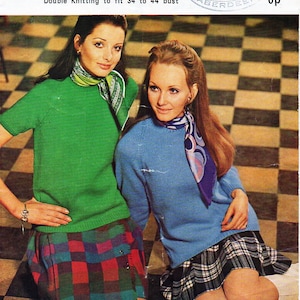 vintage womens classic sweater knitting pattern pdf ladies short sleeve jumper 34-44&quot; DK light worsted 8ply pdf instant download