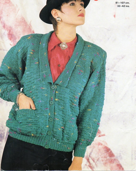 Womens Cardigan Knitting Pattern Pdf Ladies V Neck Jacket Etsy