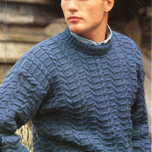 Mens Textured Sweater Knitting Pattern Pdf Mens Crew Neck - Etsy UK