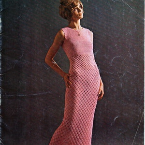 vintage womens crochet dress crochet pattern pdf ladies crochet evening dress long dress 32-38&quot; 4ply fingering pdf instant download