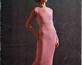 vintage womens crochet dress crochet pattern pdf ladies crochet evening dress long dress 32-38" 4ply fingering pdf instant download