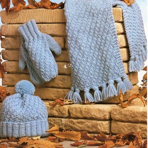 family accessories knitting pattern pdf adult childrens hat cap scarf mitts mittens chunky bulky pdf instant download