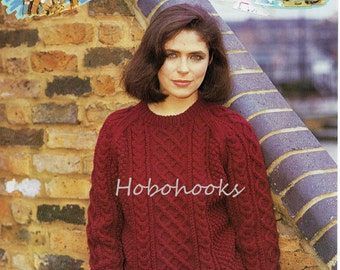 Womens Knitting Pattern , aran sweater , cable crew neck sweater-32 to 44 inch bust-Aran yarn- Womens Knitting Pattern -PDF instant download