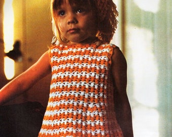 vintage girls crochet dress crochet pattern pdf childs crochet sleeveless summer dress headscarf 20-22" 4ply fingering pdf instant download