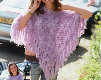 womens crochet poncho Crochet Pattern PDF ladies crochet poncho girls crochet poncho 4-12 years & adult DK eyelash yarn PDF instant download