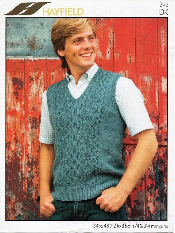 Vintage Mens Cable Slipover Knitting 