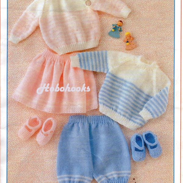 Baby Knitting Pattern pdf Baby Jumper Skirt Shorts Shoes Baby Sets Newborn Baby Sweaters Striped Jumpers 16-22 inch DK  PDF Instant Download