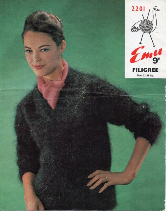 Lady's Dolman Sweater 32-38in Mohair Patons 7514  Vintage Knitting Pattern PDF instant download