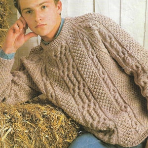 Mens Aran Sweater Knitting Pattern Pdf Mens Cable Jumper 34-44 Aran ...