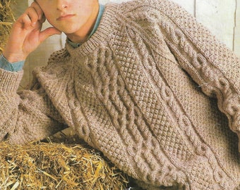 mens aran sweater knitting pattern pdf mens cable jumper 34-44" aran worsted 10ply pdf instant download