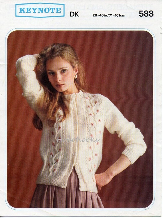 Vintage Embroidered Cardigan Knitting Pattern: Fitted Round Neck (PDF Download)