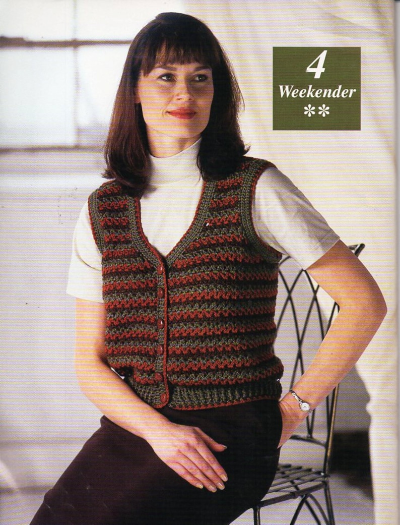 womens crochet waistcoat crochet pattern pdf ladies crochet vest striped larger sizes 36-52 inch Aran worsted 10ply pdf Instant download image 1