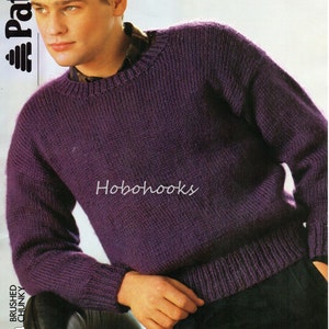 mens sweater knitting pattern pdf mens jumper chunky sweater round neck 32-44&quot; chunky bulky 12ply PDF instant download