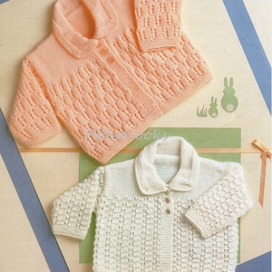baby cardigan with collar knitting pattern pdf matinee coat matinee jacket 16-18&quot; 4Ply fingering PDF instant download