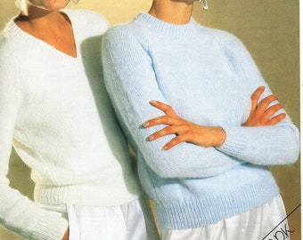 vintage womens classic sweater KNITTING PATTERN pdf ladies jumper v neck round neck 30-44" DK light worsted 8ply pdf instant download
