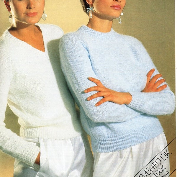 vintage womens classic sweater KNITTING PATTERN pdf ladies jumper v neck round neck 30-44" DK light worsted 8ply pdf instant download