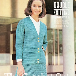vintage womens crochet jacket skirt suit crochet pattern pdf ladies crochet cardigan 34-38&quot; DK light worsted 8ply pdf instant download