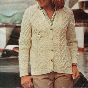 vintage womens aran cardigan knitting pattern pdf ladies cable jacket 32-38 inch aran worsted 10ply PDF Instant Download
