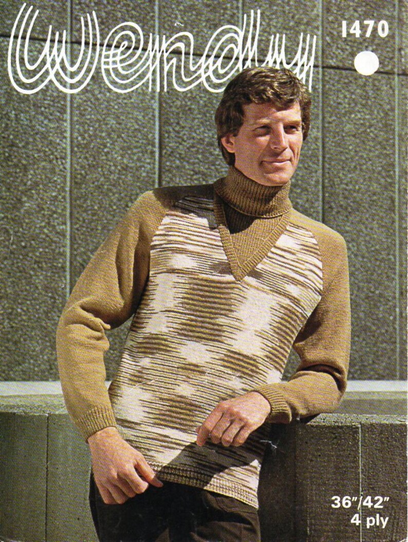 Vintage Mens Sweater Knitting Pattern PDF 4ply Mens Polo Neck - Etsy UK