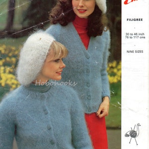 womens mohair cardigans & beret knitting pattern vintage 1970s 30-46 inch 10 ply mohair womens knitting pattern PDF instant download