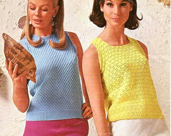 vintage womens crochet top crochet pattern pdf Ladies knitted top knitting pattern 34-38" 4ply fingering pdf instant download