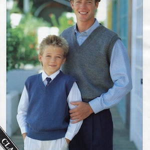 mens slipover knitting pattern pdf download v neck tank top various weights 24-46 inch chest 4ply DK Aran Chunky yarn pdf instant download