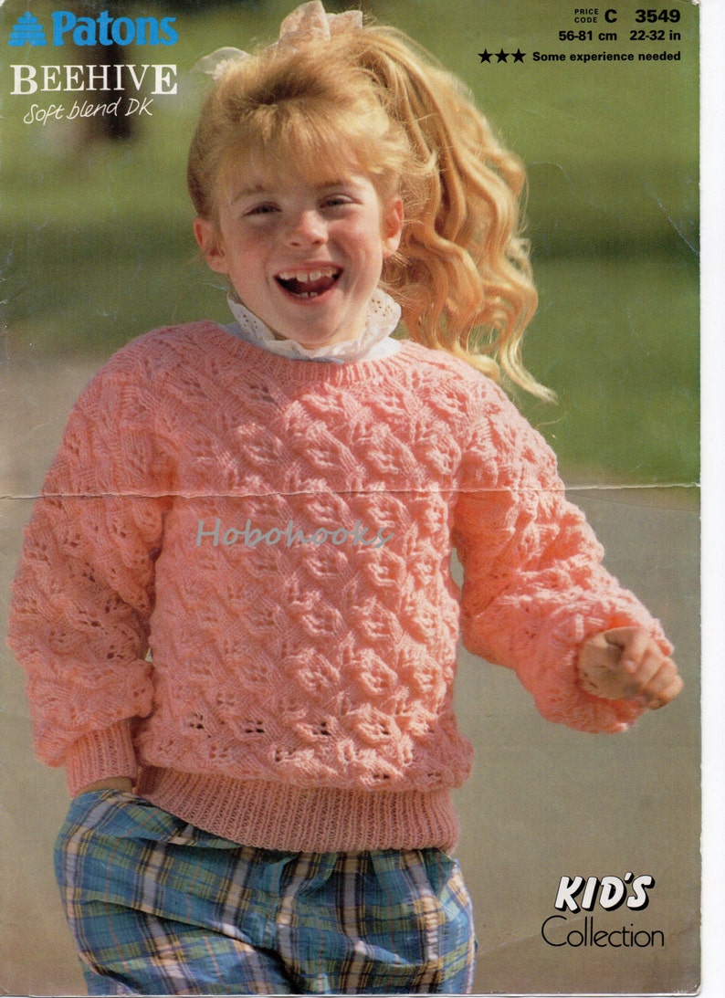 Girls lacy sweater knitting pattern DK / light worsted / 8 ply Etsy