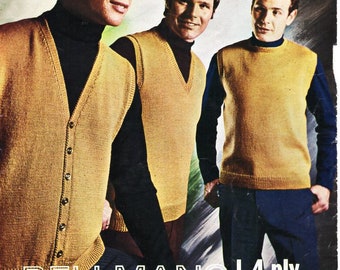 Vintage Mens Vest Knitting Pattern, 4ply Slipover (PDF Download)