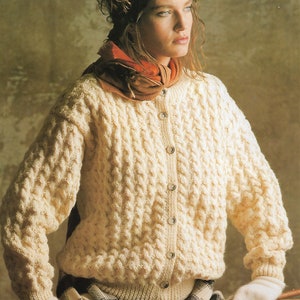 womens cardigan knitting pattern pdf ladies cable jacket 30-44&quot; aran worsted 10ply pdf instant download
