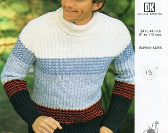Vintage Ribbed Polo Neck Sweater Knitting Pattern (24-44") (PDF Download)
