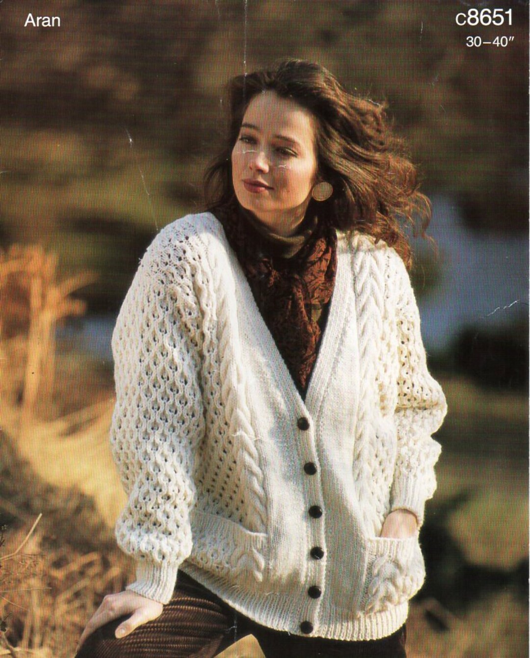 Womens Aran Cardigan Knitting Pattern Pdf Ladies Cable Jacket V Neck 30