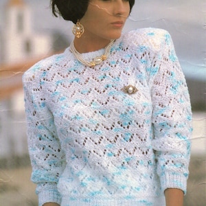 womens lacy sweater knitting pattern pdf ladies lacy jumper 30-40 inch chest DK / light worsted / 8ply yarn pdf instant download