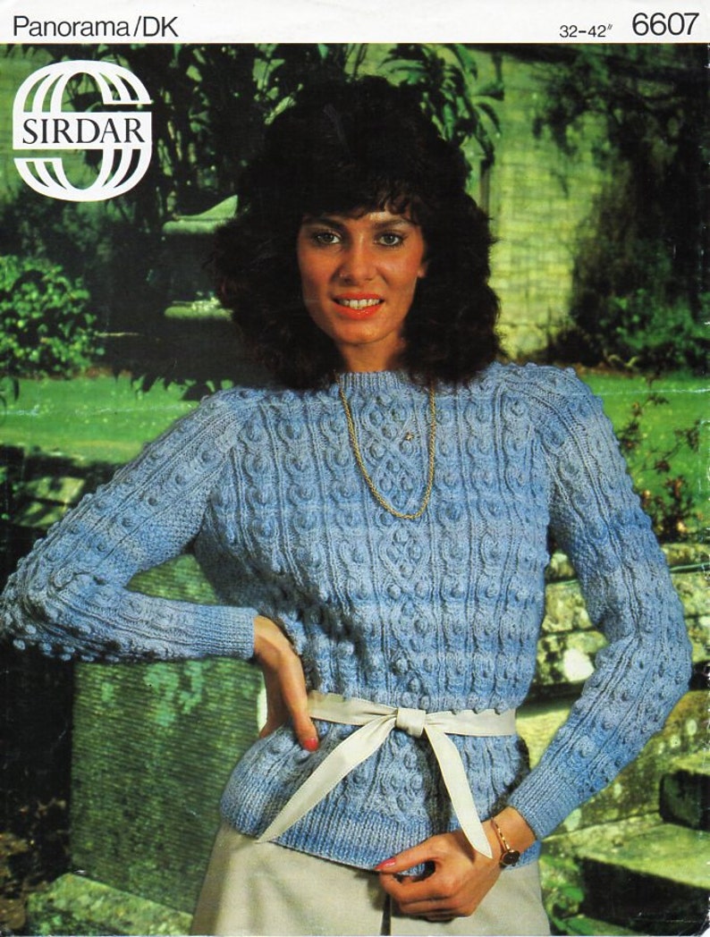 vintage ladies cable sweater knitting pattern pdf ladies bobble stitch jumper crew neck 32-42 DK light worsted 8ply pdf Instant download