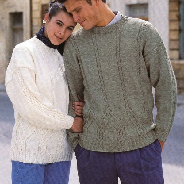 womens mens cable sweater knitting pattern pdf ladies cable jumper 32-42" DK light worsted 8ply pdf instant download