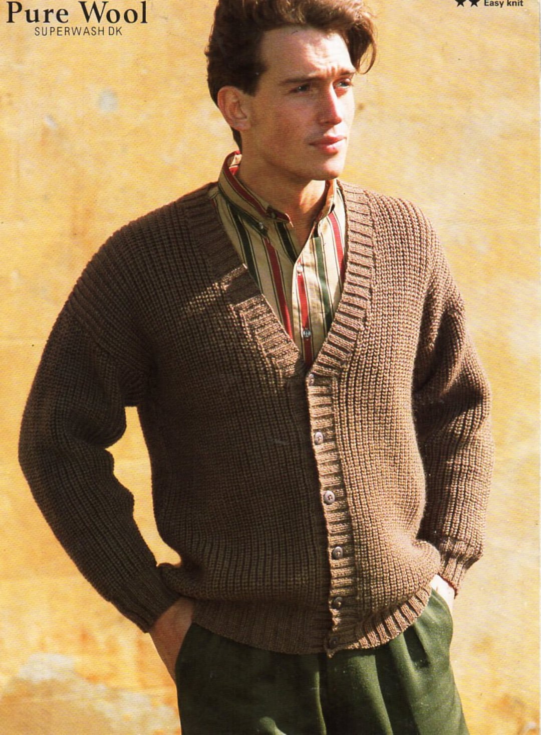 Mens Fishermans Rib Cardigan Knitting Pattern Pdf DK Mens Ribbed V Neck ...