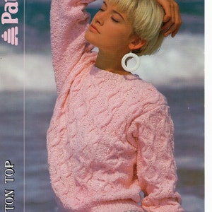 womens cotton cable sweater knitting pattern pdf ladies jumper summer sweater 30-40 inch DK 8ply cotton pdf instant download