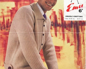 Vintage Men's Ribbed Knit Jacket Pattern, Collared Cardigan (PDF Download)