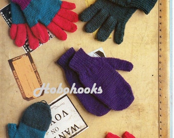 Adults childrens gloves fingerless gloves mittens knitting pattern pdf 4 years to adult DK light worsted 8ply pdf instant download