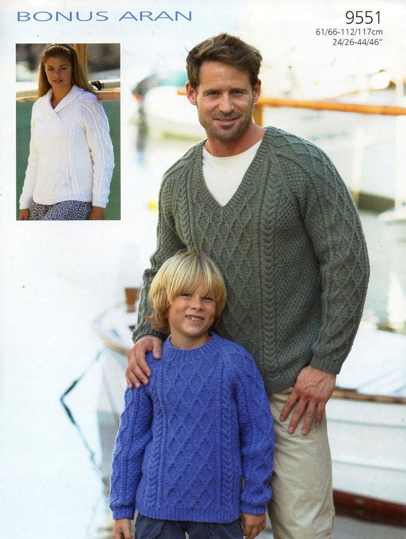 Womens Mens Childrens Aran Sweater Knitting Pattern Pdf Ladies - Etsy UK