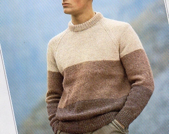 mens sweater knitting pattern pdf download striped raglan jumper 32-46 inch chest DK light worsted 8ply yarn pdf instant download