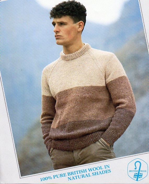 Mens Sweater Knitting Pattern Pdf Download Striped Raglan - Etsy