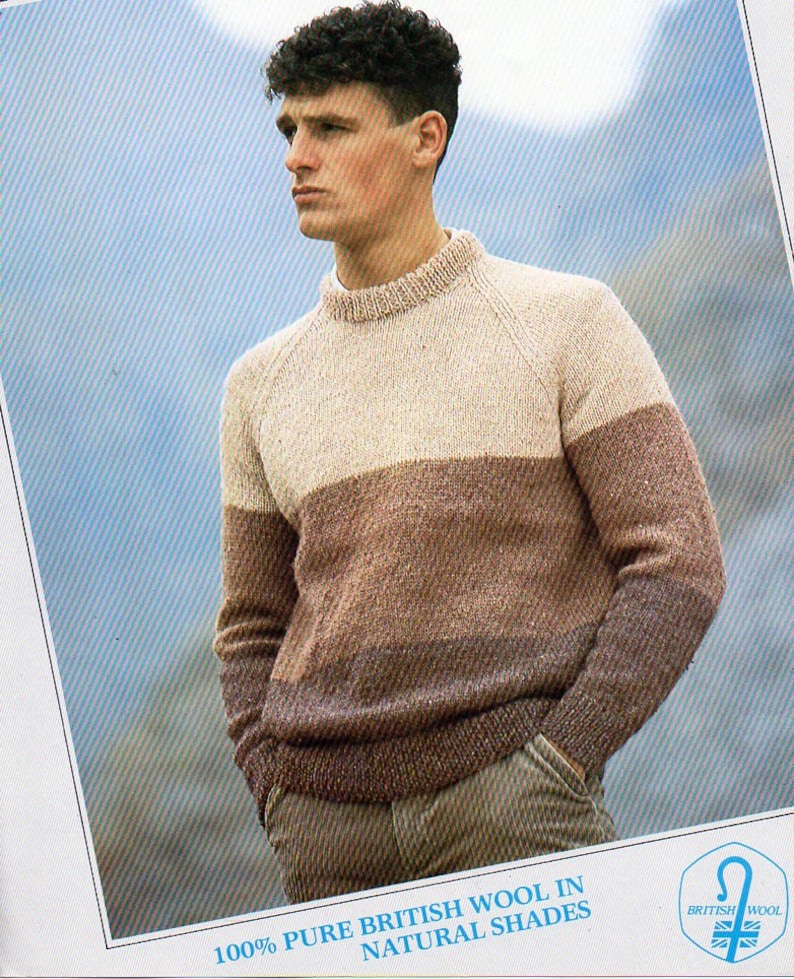 Mens Sweater Knitting Pattern Pdf Download Striped Raglan Etsy