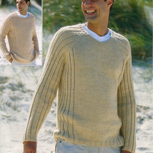 Mens Sweater Knitting Pattern Pdf Mens Raglan Sleeve Jumper Etsy
