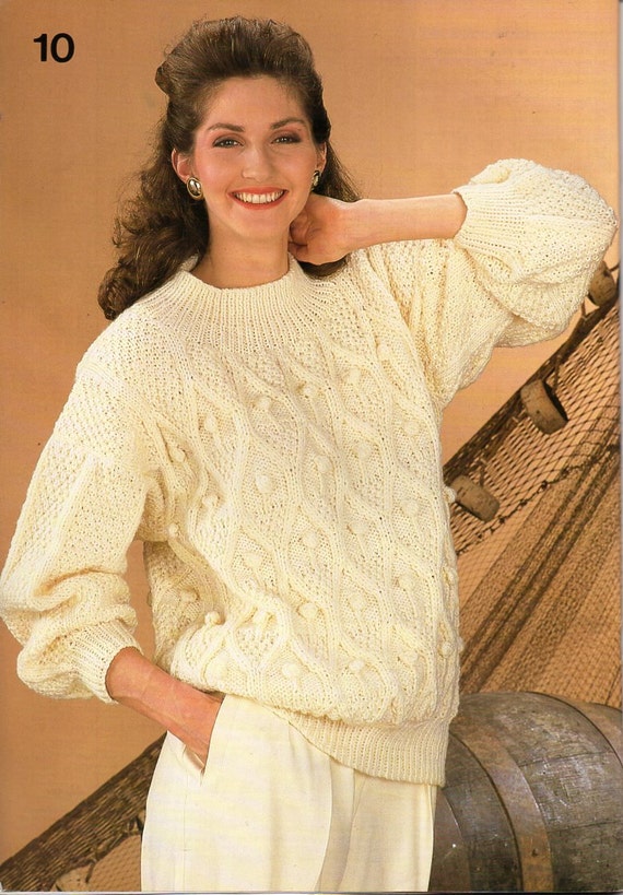 vintage ladies cable sweater knitting pattern pdf ladies bobble stitch jumper crew neck 32-42 DK light worsted 8ply pdf Instant download