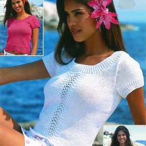womens top knitting pattern pdf ladies cotton summer top 32-42&quot; cotton DK light worsted 8ply pdf instant download