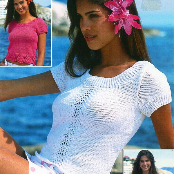 womens top knitting pattern pdf ladies cotton summer top 32-42" cotton DK light worsted 8ply pdf instant download