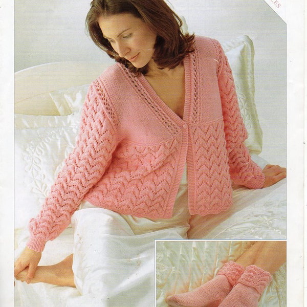 womens bed jacket knitting pattern pdf ladies lacy bedjacket socks larger sizes 32-54 inch DK  Lt. Worsted 8ply pdf instant download