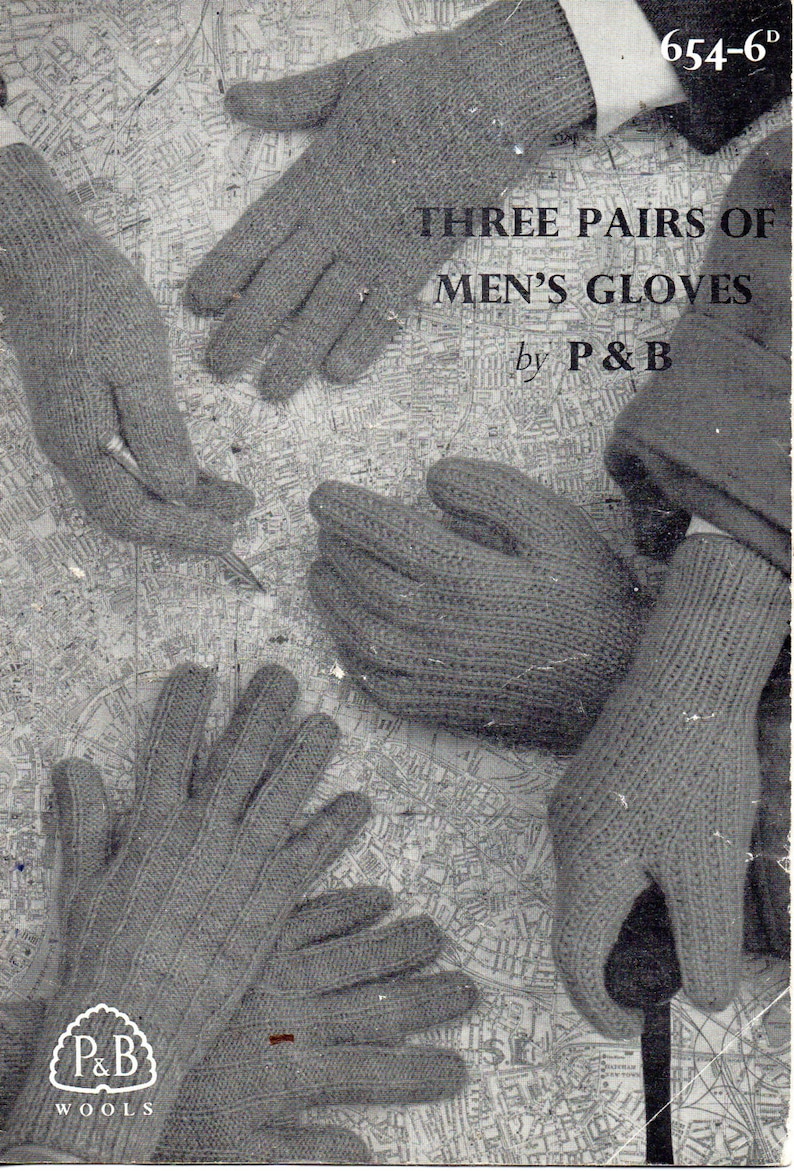 Mens Gloves Knitting Pattern 1950s 4 Needles Patterned Gloves Etsy UK