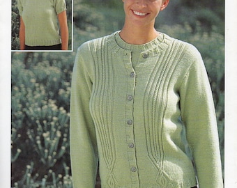 womens 4ply twin set knitting pattern pdf ladies short sleeve sweater cardigan twinset 32-42 inch 4ply fingering yarn PDF Instant Download