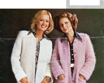 Womens Knitting Pattern Womens Mohair Cardigan Mohair Jacket Long Length Short Length 34-40" DK Mohair Ladies Knitting Pattern PDF Download